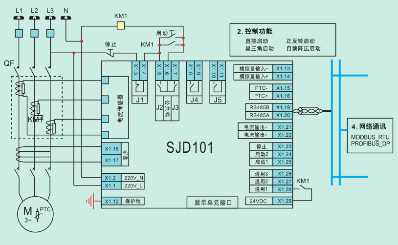 SJ101電動(dòng)機(jī)保護(hù)裝置接線(xiàn)原理圖